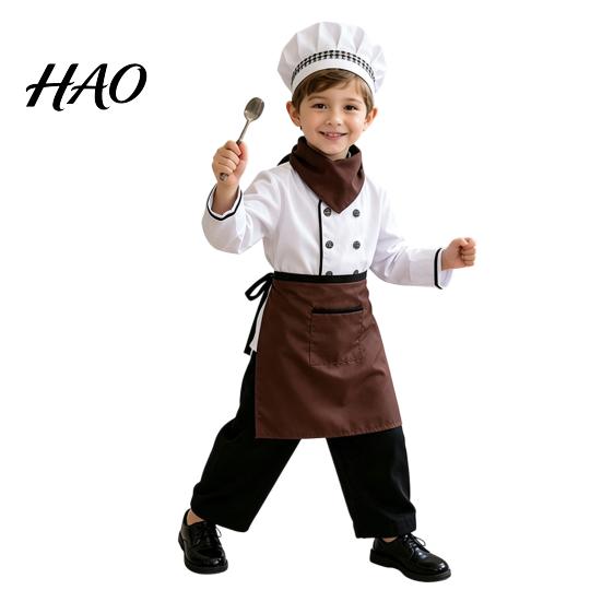 Little Chef Cooking Set Kids Costume for Boys And Girls, Comfortable Outfit with Adjustable Apron Hat Role Play Baking Activities Stage Performance