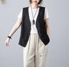 Retro Linen Vest For Women Loose And Versatile Sleeveless Casual Slim Vest Solid Color Waistcoat Cotton And Linen Short Jacket