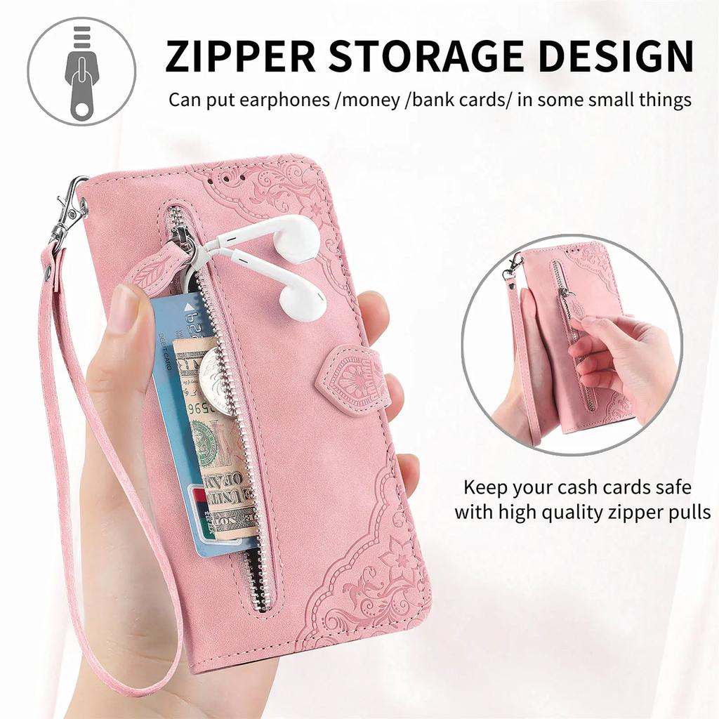 Zipper Cards Solt Leather Wallet Case for Motorola Moto G84 G54 G73 G53 G23 G72 G32 G60 G42 G52 Purse Pocket Stand Flower Cover