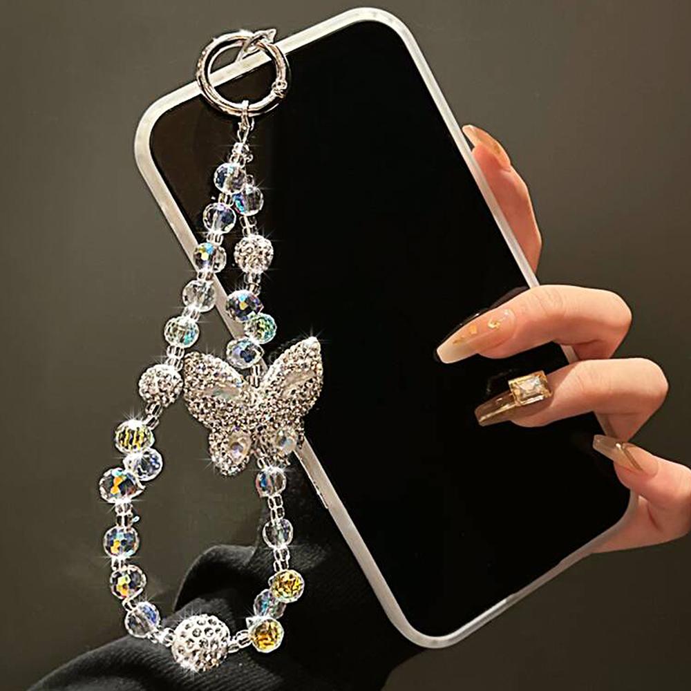 Роскошный лазерный кристалл бриллианты бабочка кулон ремешок для iPhone сумка ключи аксессуары девушка телефон цепочка брелок браслет подвеска