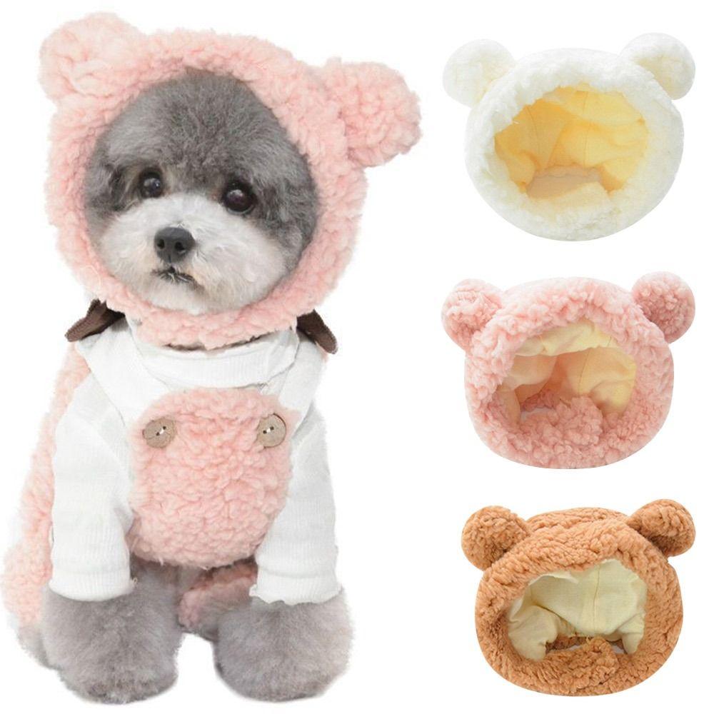 Cute Cosplay Costume Pet Accessories Cat Hat Headgear Short Plush Bear Puppy Cap