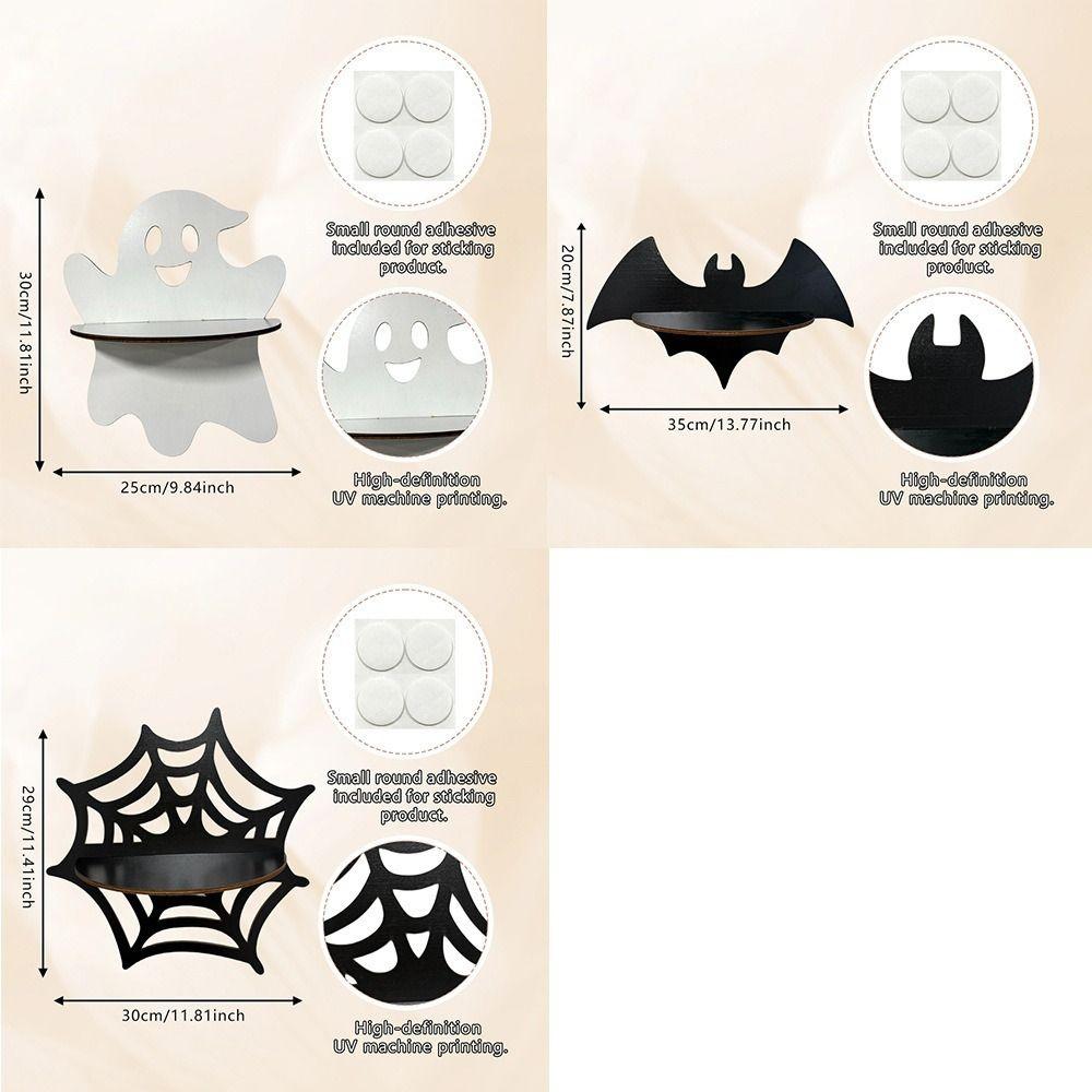 Wooden Material Floating Display Rack Ghost Bat Shape Storage Holder Halloween Festival