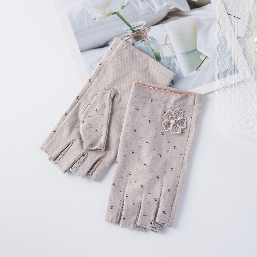 Anti-slip Cycling Gloves Cotton Sunscreen Gloves Fashion Women Half-finger Gloves for Cycling