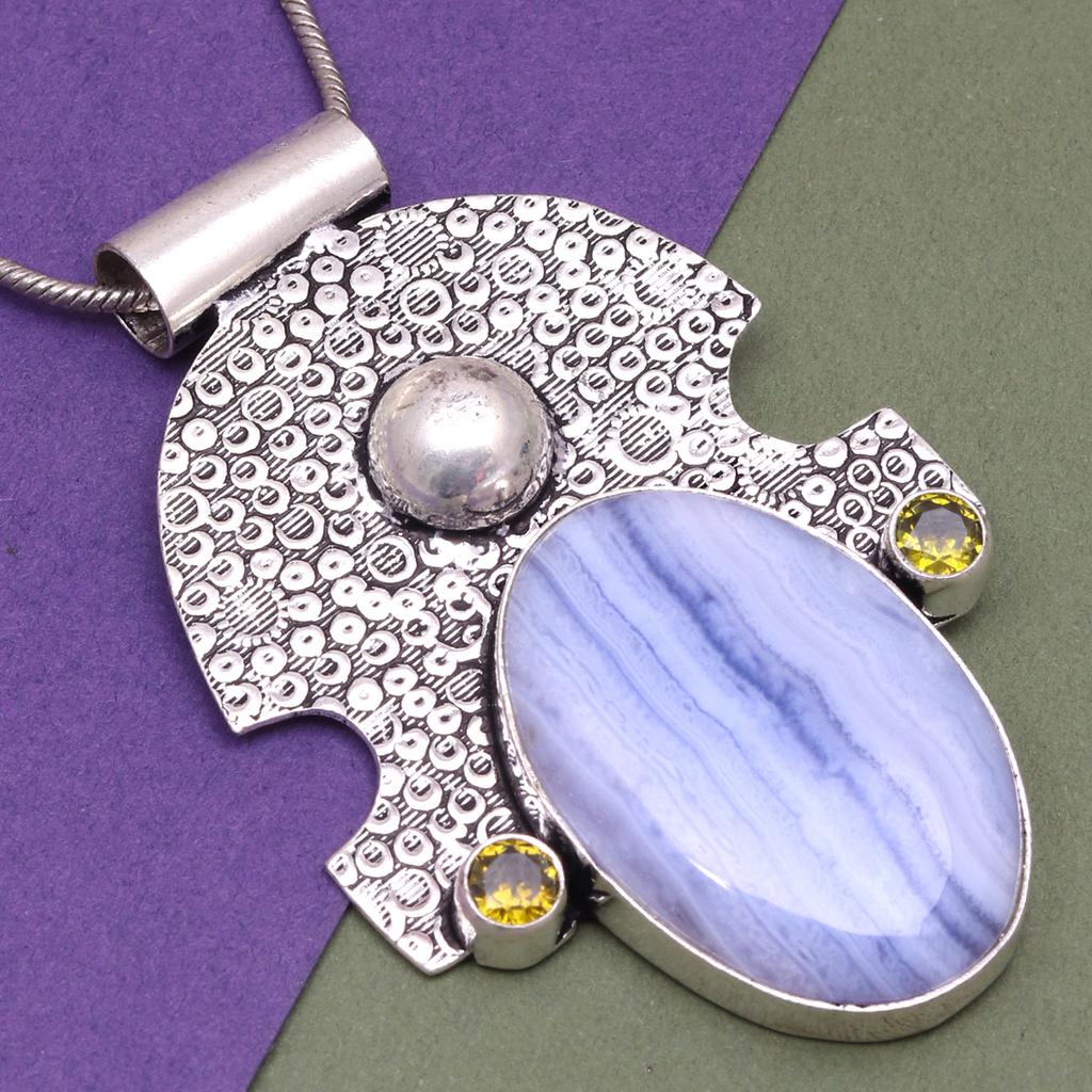 Серебряная подвеска на День матери с синим кружевным агатом и цитрином, 2,5 дюйма