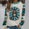 Ethnic Women's T-Shirt O Neck Long Sleeve Pullover Top Streetwear Vintage T-Shirt for Women Vintage Leisure New Female Clothes