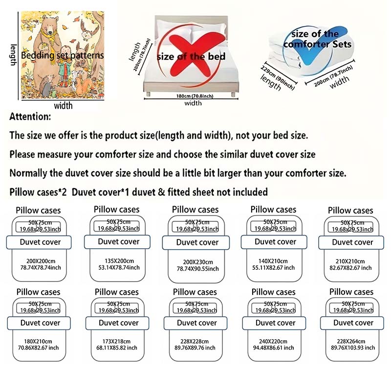 Autumn painting of a boy and small animalst Bedding Set for Kids Luxury Gift 3pcs Digital Print Comforter Set Soft Comfortable