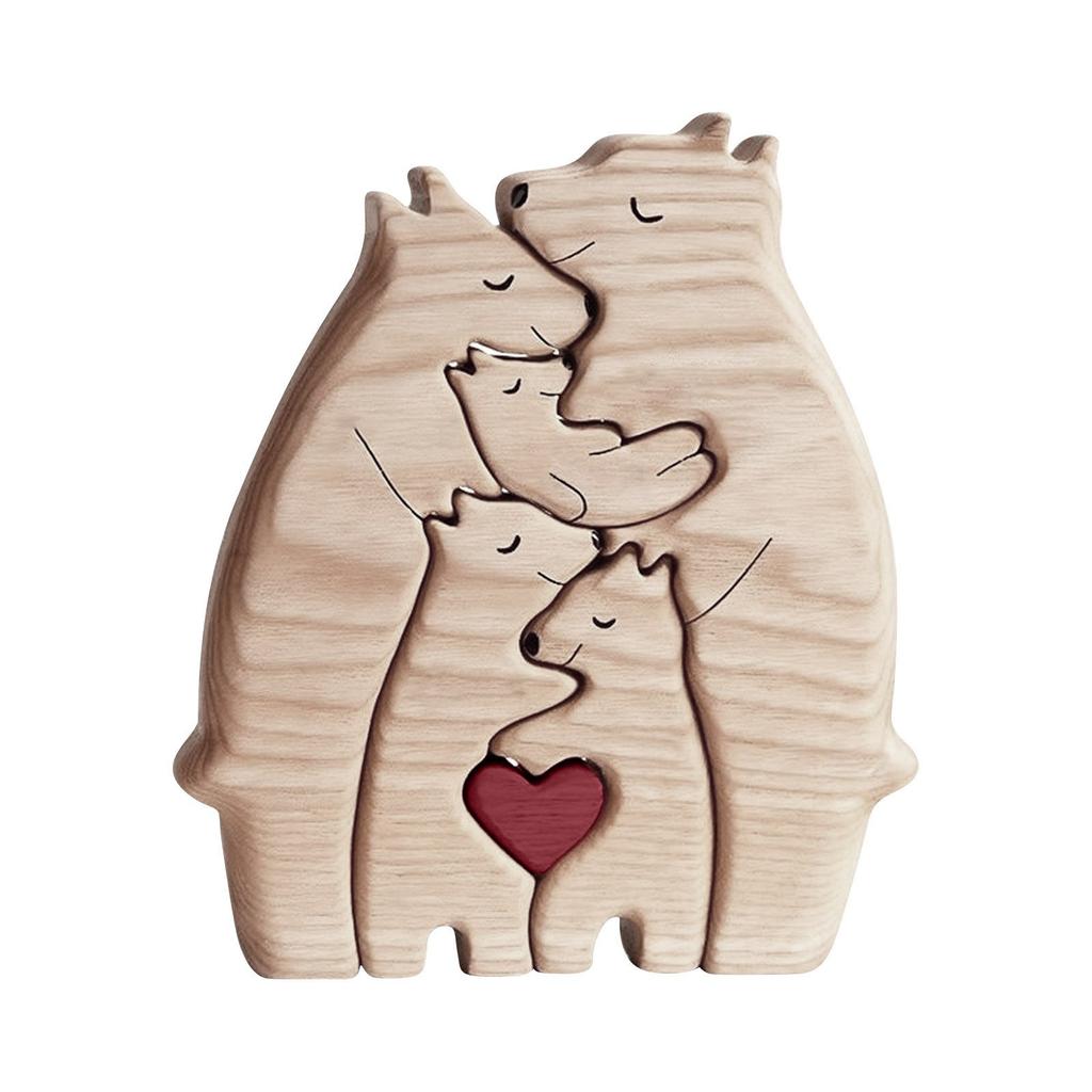 Wooden Bears Family Art Puzzle, Wooden Family Sculptures Hand Carved Couple Animal Figurine, Wooden Sculpture, Christmas, Birthday Gifts For Family