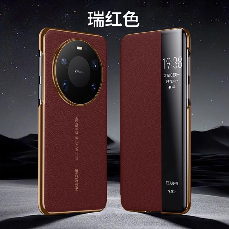 Оригинальный кожаный чехол-книжка со Smart-окном для Huawei Mate 80 Pro Max, Официальная текстурированная кожа, Магнитная застежка, Складная крышка, Hands-free