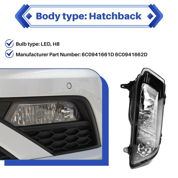 Пара ламп 6C0941661D и 6C0941662D подходит для сборки передних противотуманных фар Volkswagen Polo 2014-2017 годов.