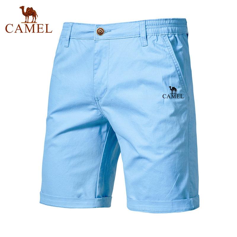 Camel Summer Embroidered Cotton Solid Color Shorts for Men High Quality Casual Business Social Elastic Waist Beach Shorts