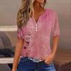 Жен. Футболка С принтом Пуговицы С короткими рукавами Повседневные Выходные Мода Классический Классический V-образный вырез Обычный Топ