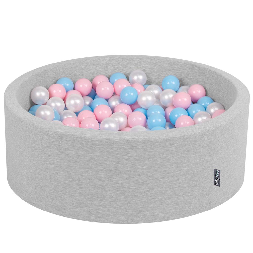 KiddyMoon 90x30cm/200 Balls Balls 7cm / 2.75in Baby Foam Ball Pit Certified Made In Eu, Light Grey:baby Blue/lpink/pearl