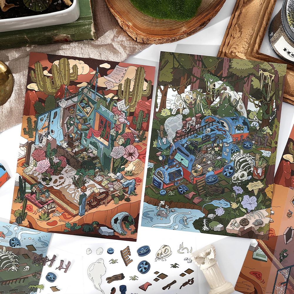 2.8D Landscaping Scrapbooking Stickers Miniature Cabin Scene Stacking Pasting Hand Account Stationery Gift for Kid Child