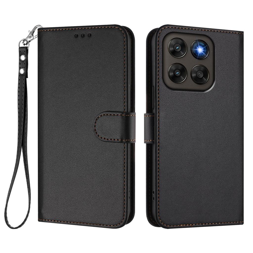 Wallet Case for Moto G67 5G - Leather/PU, Black, With Lanyard