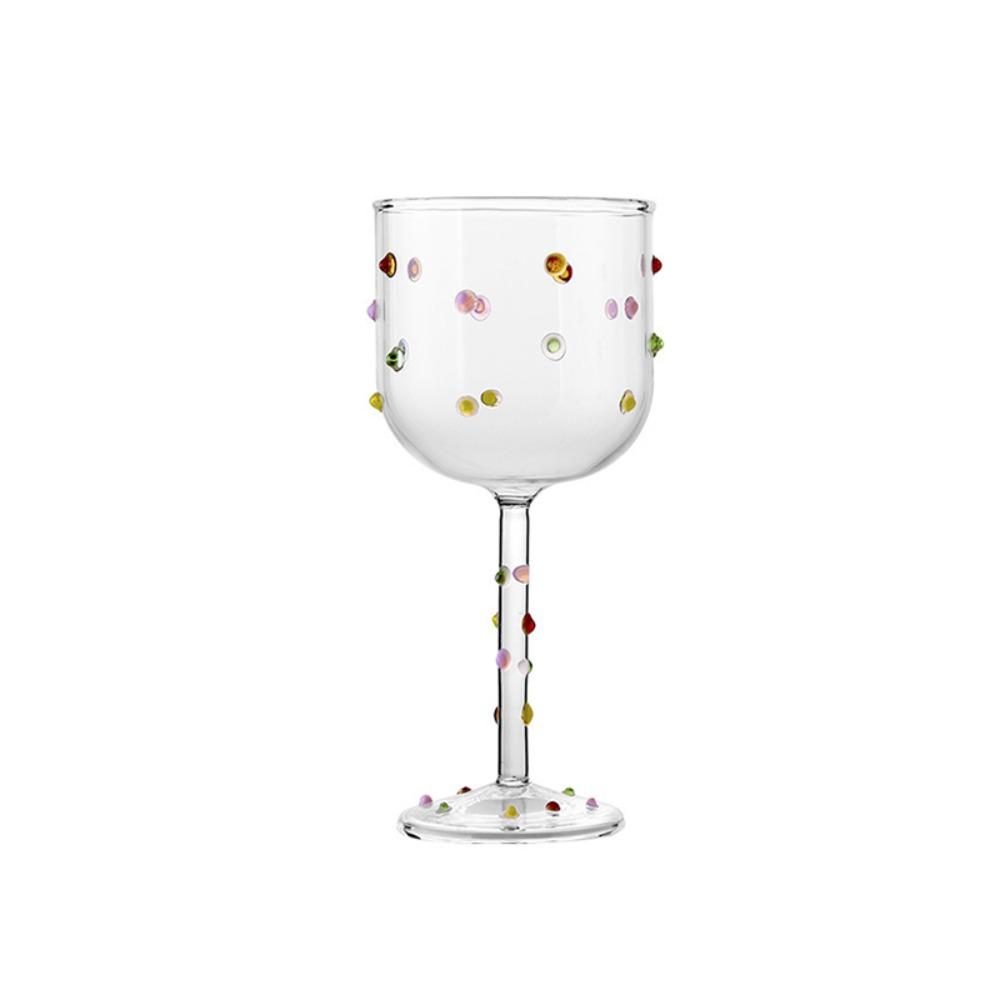 Glass Tall Glass Embossed Wine Cup Ins Colorful Dot Goblet Cup Banquet