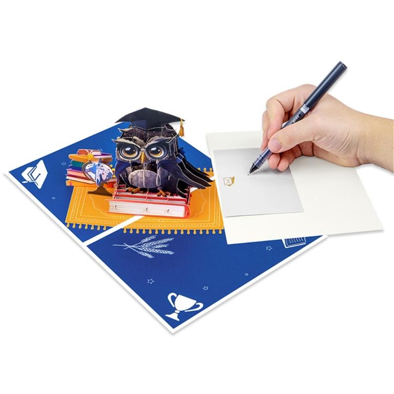 Congratulatory 3D Owl Graduation Card with Caps and Diploma Festival Graduation Card Paper Texture Perfect for Graduate