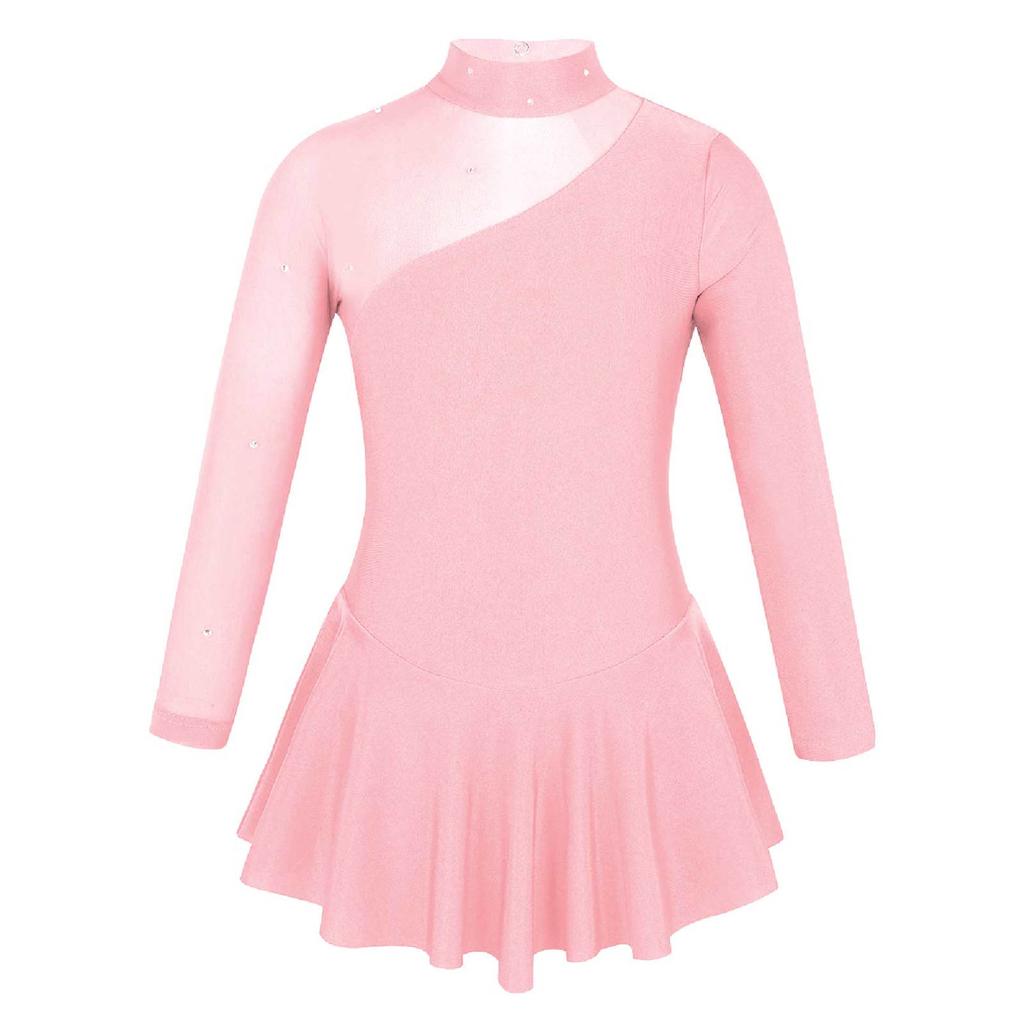 Children Figure Skating Dress Long Sleeves Mock Neck Ice Skating Gymnastics Competition Costume