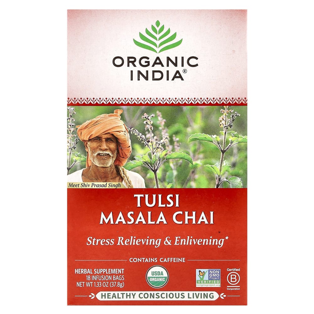 Органический чай India Tulsi Masala Chai, 18 чайных пакетиков, 37,8 г (1,33 унции)