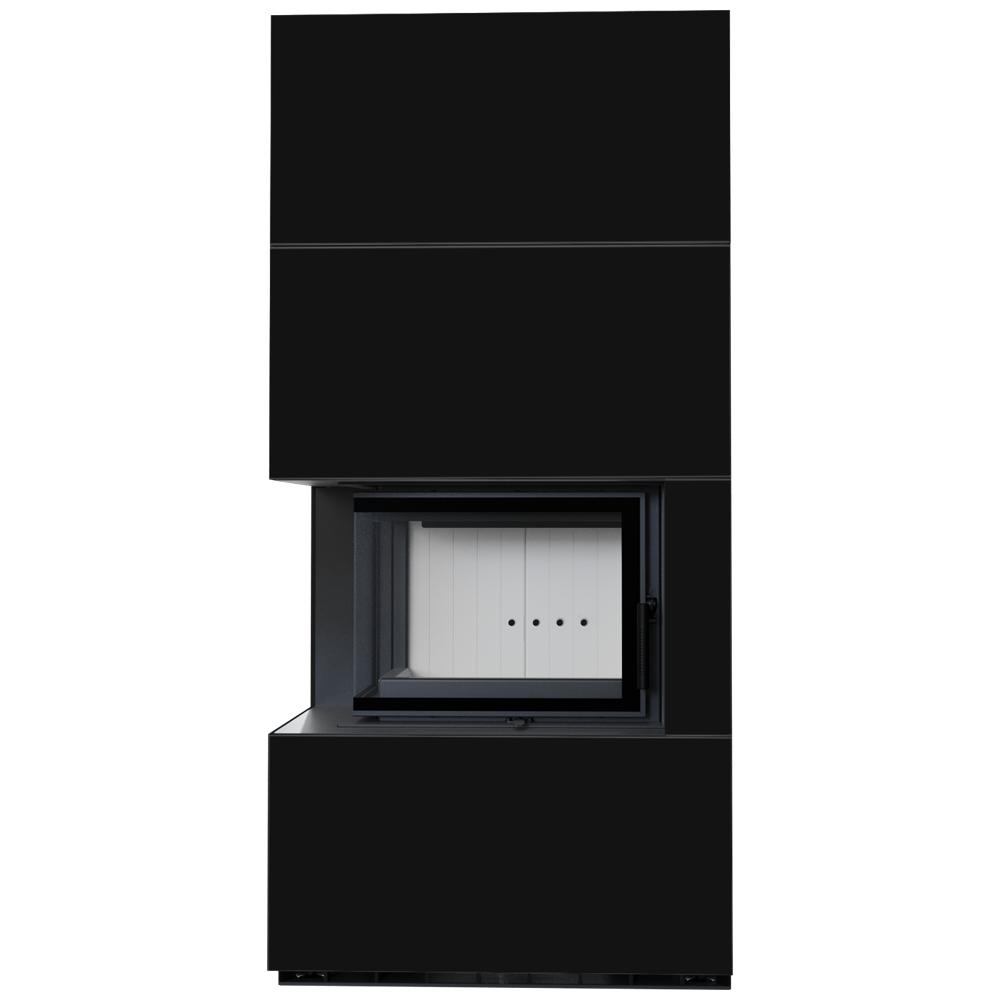 Модульный камин KRATKI FLOKI BOX левый 8 кВт Ø 160 кварцевый спекаемый NERO ASSOLUTO самозакрывающаяся дверца