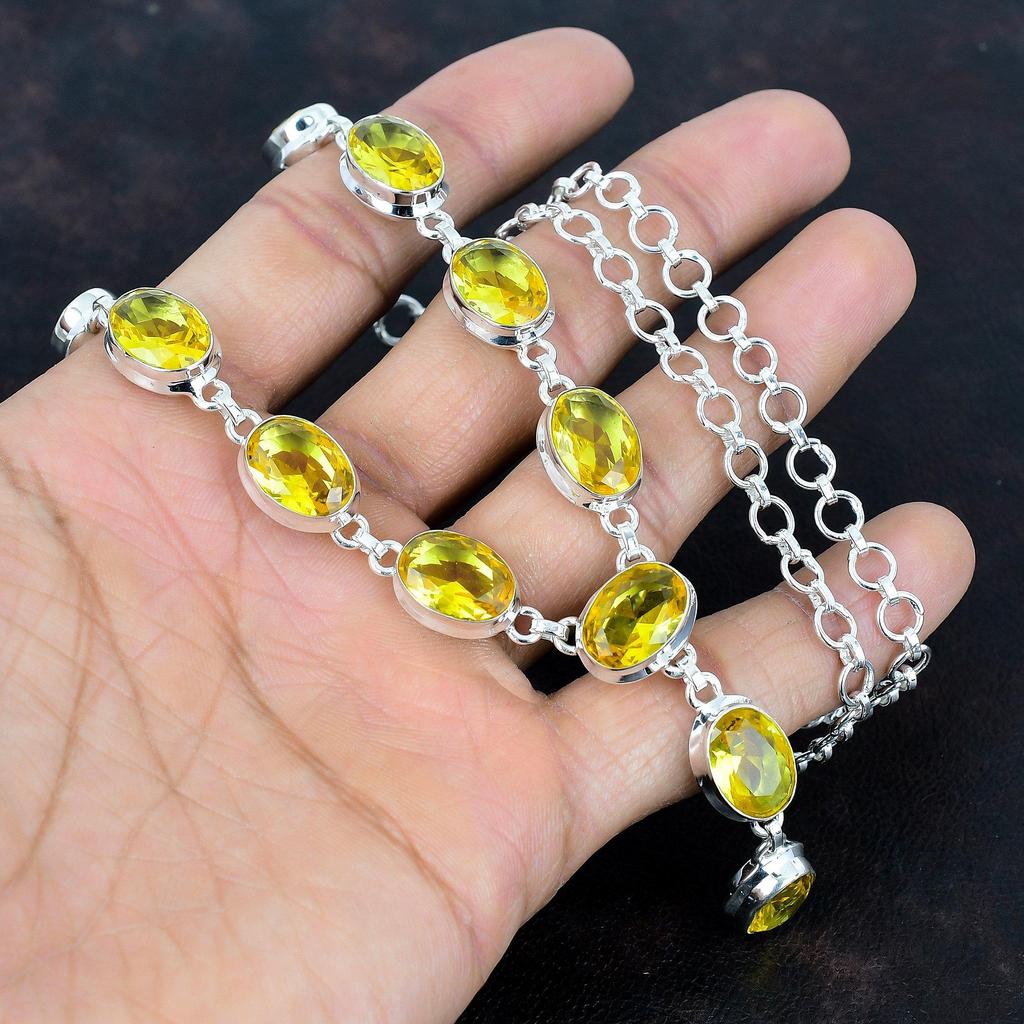 Ожерелье из ограненного цитрина, ожерелье из натурального драгоценного камня, достойное ювелирное украшение из стерлингового серебра 925 пробы, регулируемая цепочка, ручная работа, украшения для подарков