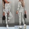Fashion Women's Letter Printed Two Piece Sportswear Jogging Suit Long Sleeve Top Long Pants Sports Suit