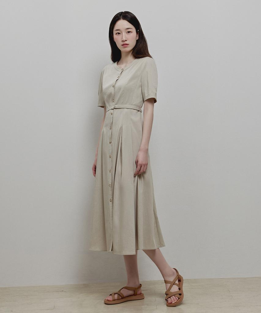 Mind Bridge Woman [W][Couture] Round Neck Belted Open Dress - 2 Colors