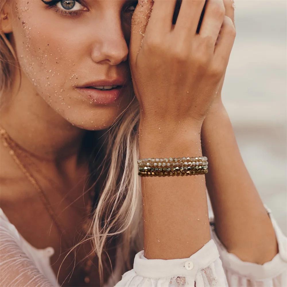Xiaomi Fashion 4Pcs Colorful Crystal Bracelet for Women Men Faceted Crystal Beads Bracelet Set Handmade Shiny Jewelry Female
