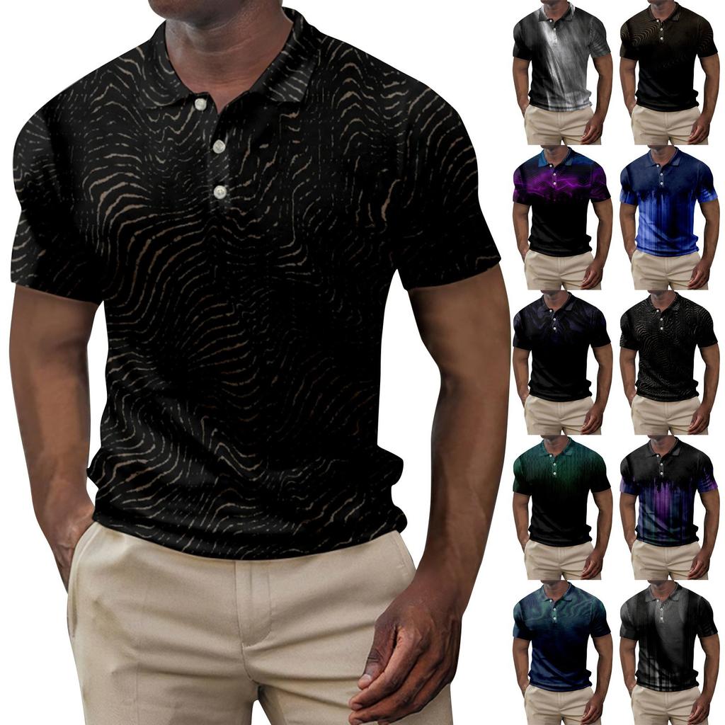 Men's Summer Printed Golf Shirt Botton Short Sleeve Top Men's Casual Fashion Shirt