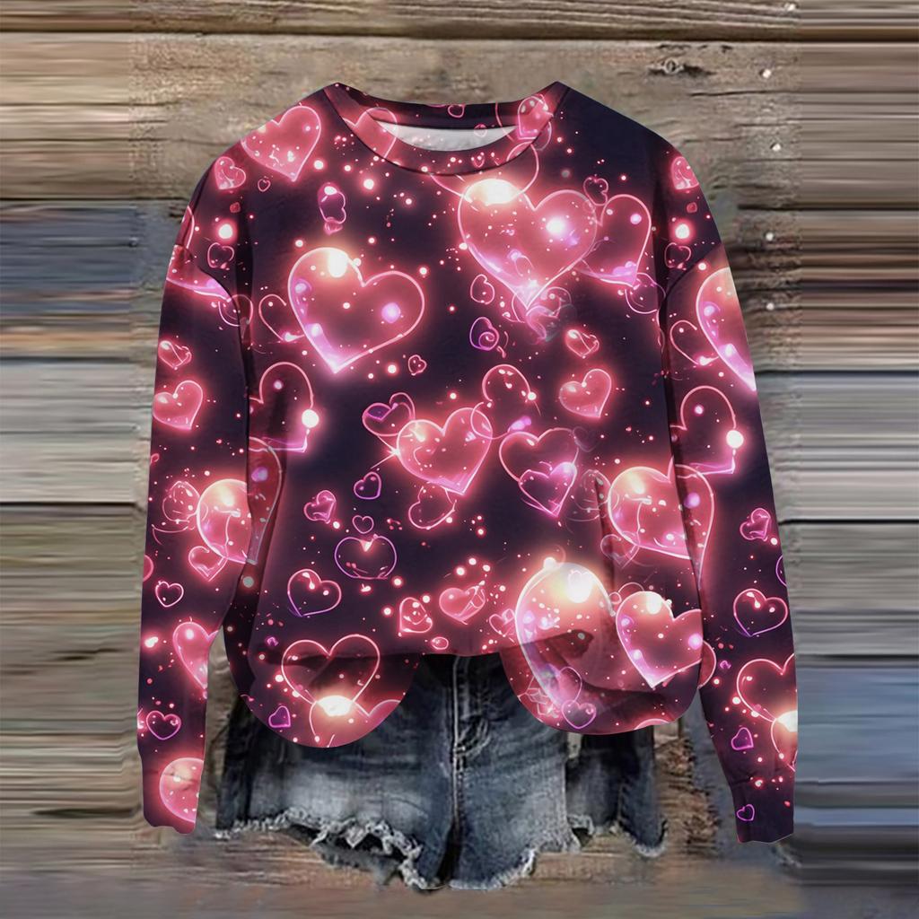 Women's Fashion Printed Long Sleeve Loose Round Neck Sweatshirt Top Fall