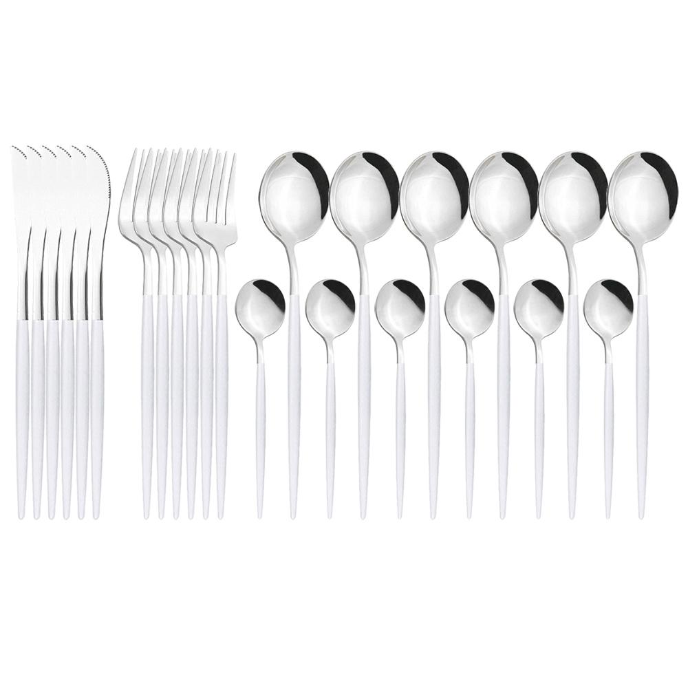 24pcs Black Gold Cutlery Set Mirror Stainless Steel Dinnerware Set Knife Fork Spoon Tableware Flatware Set Dishwasher Safe Kitchen Wedding Accessories