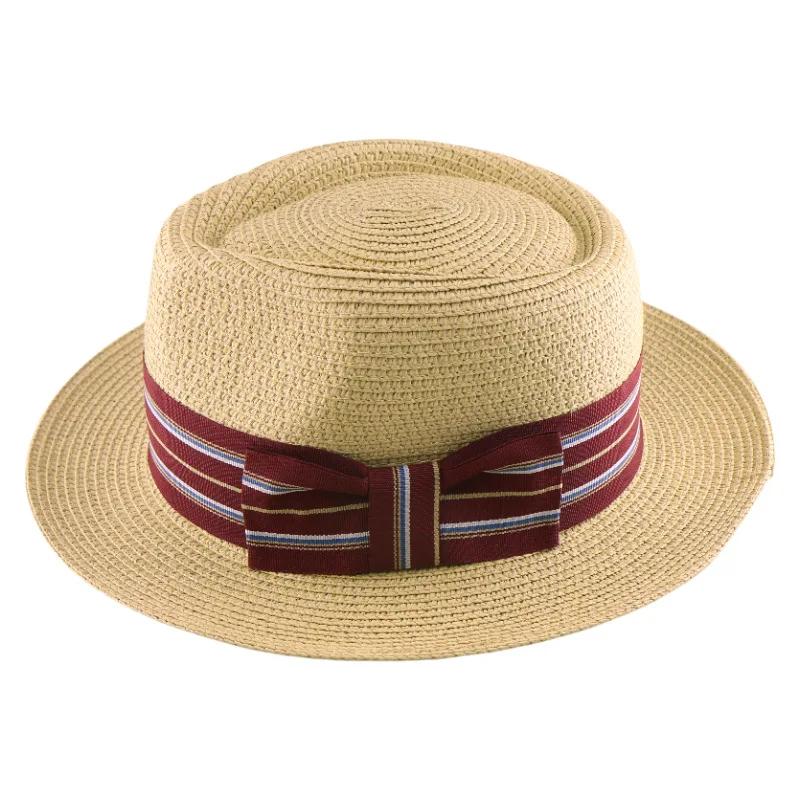 Соломенная шляпа Федора S/S с широкой полосатой лентой, плетеная шляпа от солнца для мужчин и женщин