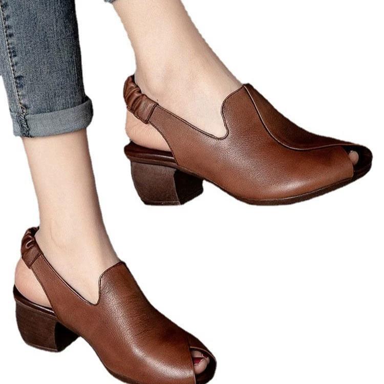 Женские босоножки летние с открытым носком модные на среднем каблуке сексуальные универсальные на платформе с рыбьим ртом повседневные туфли-гладиаторы для мам