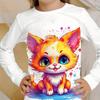 Children's Cartoon Cat 3D Digital Printing Girl Fashion Trend Round Neck Long Sleeved T-shirt