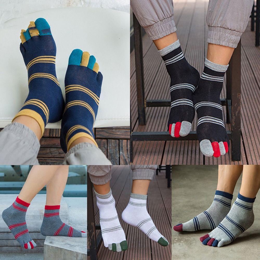Casual Cotton For Men Striped Middle Tube Toe Socks Male Hosiery Crew Socks Five Finger Socks