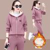 Plus Velvet Thick Sweater Suit Women's Autumn and Winter Plus Velvet Thick Warm Fashion Plus Size Leisure Sports Two-piece Suit