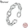 BAMOER 925 Sterling Silver Metal Chain Adjustable Ring for Women Silver Fashion Lock Chain Ring Statement Band Jewelry