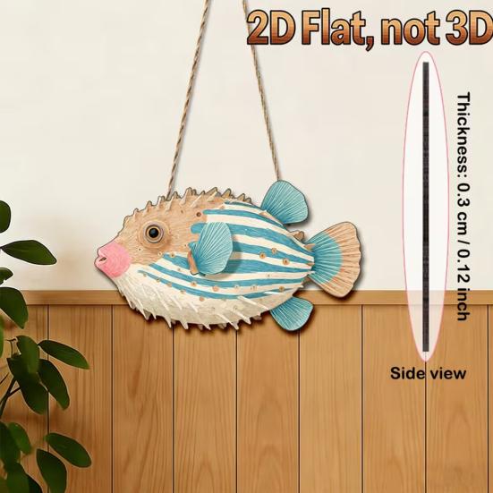 Wooden Fish Hanging Sign Vintage Nautical Coastal Wall Art Rustic Clownfish Beach Ornament for Home Lake House Bathroom Bedroom