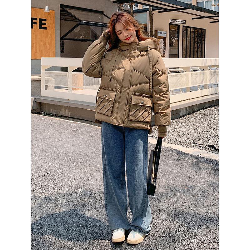 Женская одежда больших размеров осень и зима свободная повседневная куртка-тулинг с капюшоном короткая пуховая хлопковая куртка