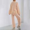 Домашний Комплект Свободный Удобный Повседневный Однотонный Топ с Длинным Рукавом Пуловер Свитер Женские Прямые Брюки с Широкими Штанинами Костюм из Двух Предметов