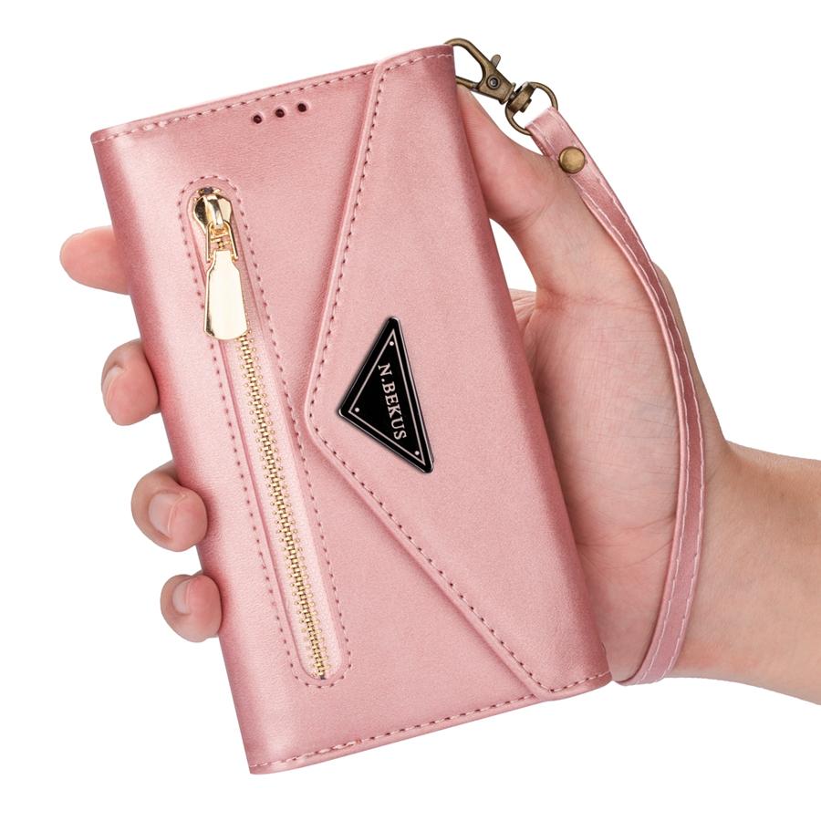 Wallet Skin-feeling Multi-card Zipper With Lanyard Leather Case For iPhone 14 Pro Max Samsung Galaxy A13 A33 A53 Xiaomi Redmi Note 11 Huawei P30 Lite