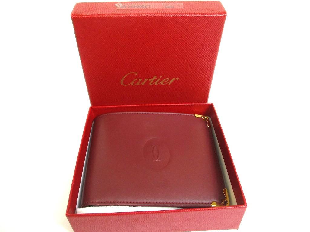 Authentic Cartier Must de Cartier Bordeaux Leather Bifold Bill Wallet Purse #b079  Open box