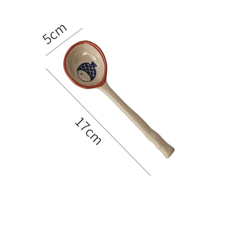 Керамическая маленькая суповая ложка в японском стиле, керамическая ложка, ложка с длинной ручкой, милая креативная ложка для риса для дома, кухонная посуда