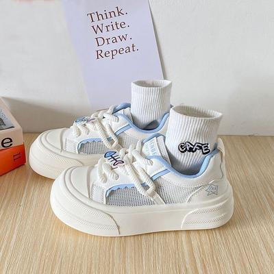 Нишевые сетчатые белые туфли с неглубоким вырезом женские универсальные студенческие повседневные туфли женские 2025 лето новая обувь на толстой подошве