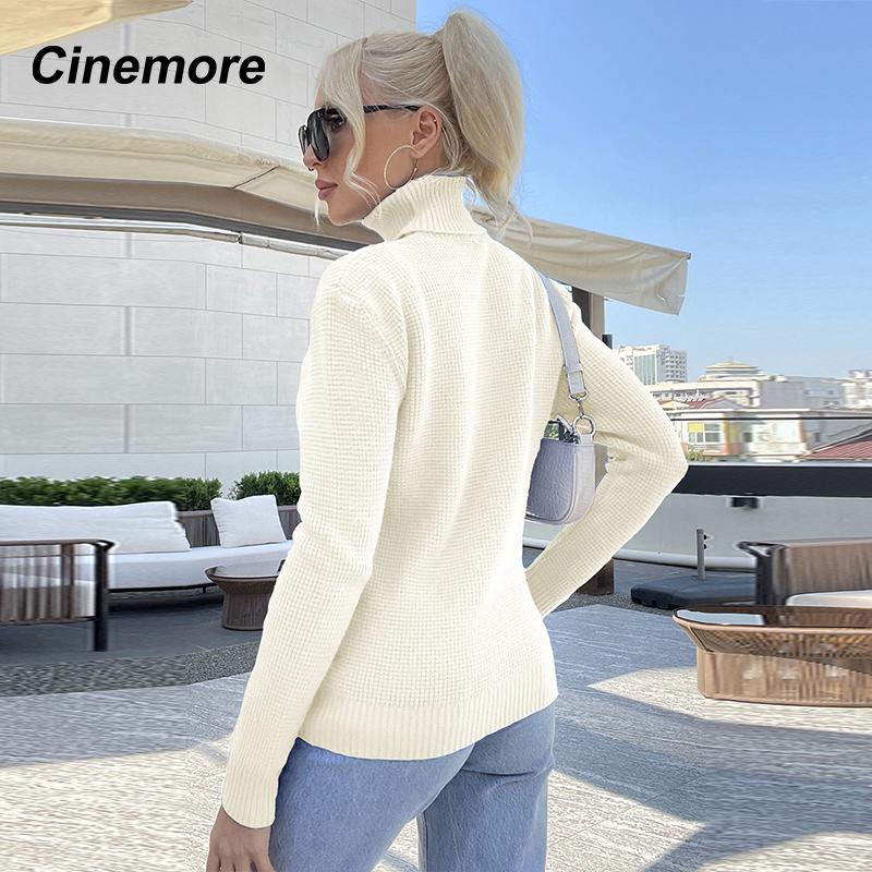 Cinemore Весна Осень Женский свитер Однотонный Оверсайз Повседневный Пуловеры Теплый Базовый Топ с Длинным Рукавом О-Образным Вырезом Трикотажный Джемпер Свитер