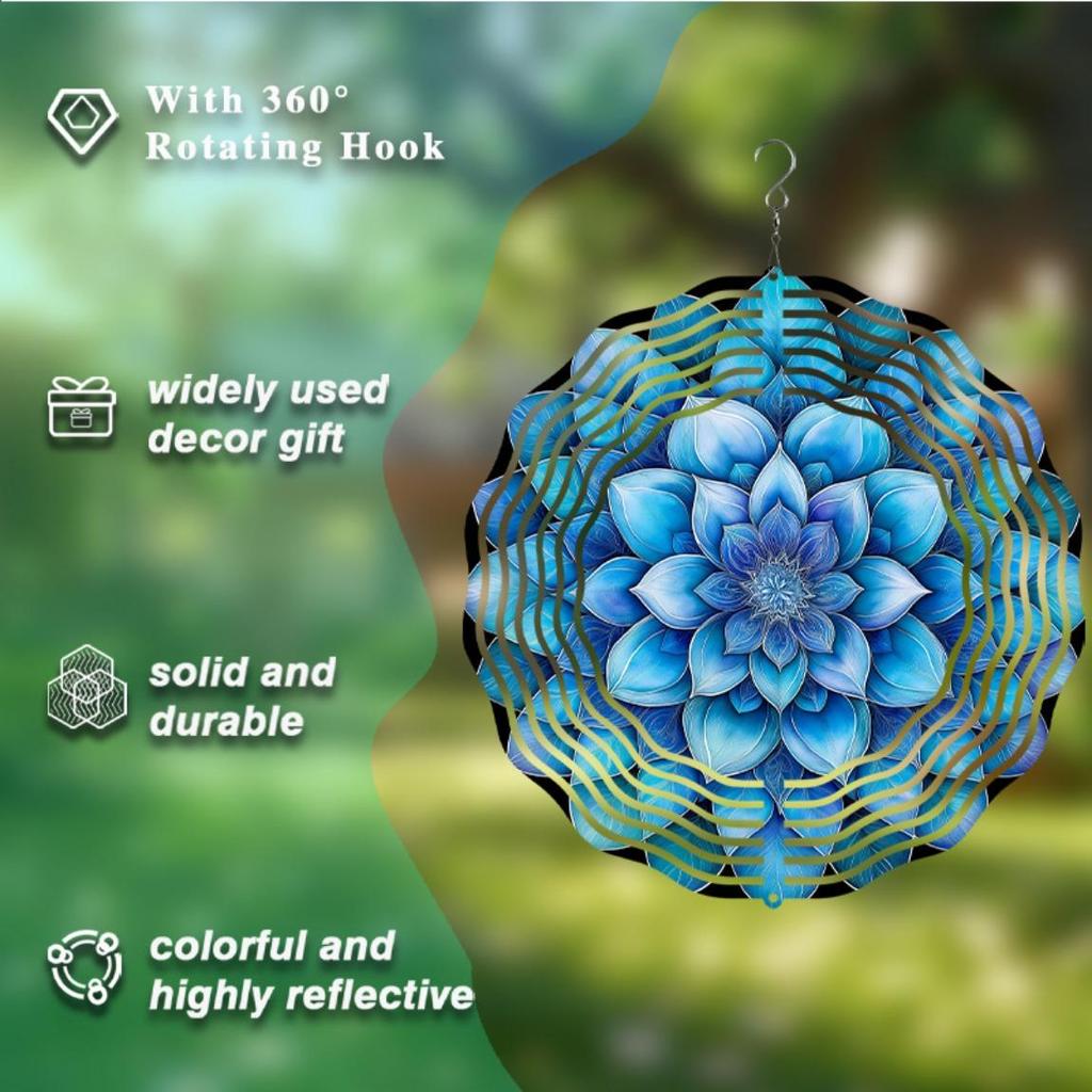 1pc 10-Inch Hanging Wind Chime, Mandala Flower Theme Pattern, with 360° Rotating Hook Art Wind Chime