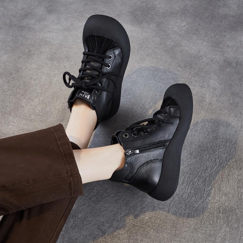 Мода 2025 Осень и Зима Новые 4см Ручной работы Натуральная кожа Женская обувь Ретро Плоские Универсальные Мягкая коровья кожа На шнуровке Короткие ботинки