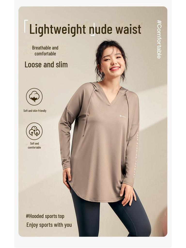 Женская майка для йоги с капюшоном больших размеров — облегающая, дышащая, быстросохнущая, с длинным рукавом для фитнеса