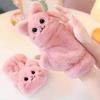 1 Pair Winter Half Finger Gloves Cartoon Cat Decor Thick Plush with Finger Cap Anti-slip Student Writing Gloves Typing Gloves for Outdoor or Home Use