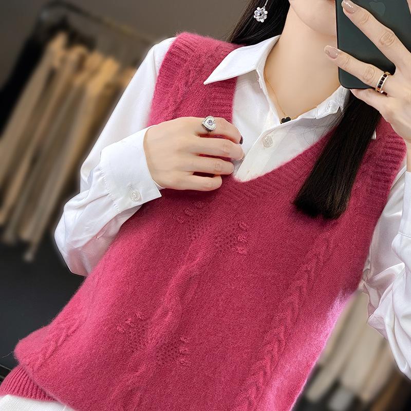 Женский вязаный свитер-жилет с V-образным вырезом, модный и универсальный жилет без рукавов, жаккардовый базовый топ для осени и зимы