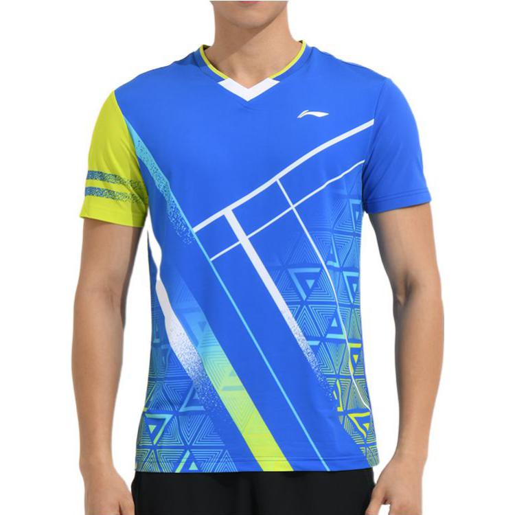 Li Ning T Shirts Men's Crystal Blue V Neck Moderate Other AAYS071-3